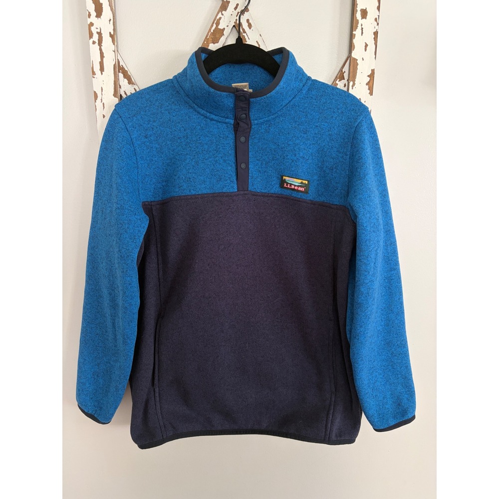 L.L.Bean Glacier & Navy Blue Color-Block Sweater Fleece Pullover Boys XL (18)